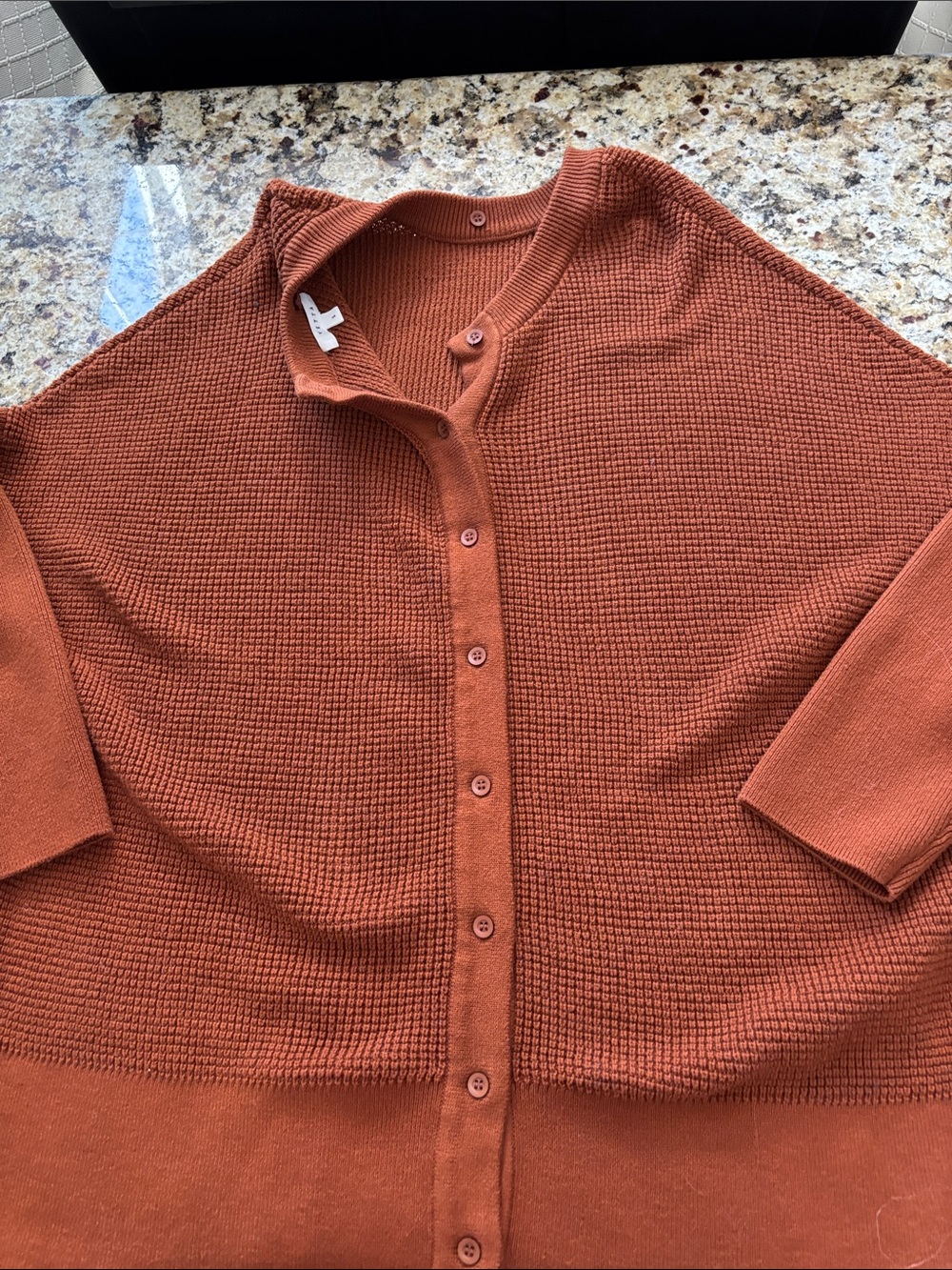 VETTA Textured Button-Front Cardigan in Rust Orange